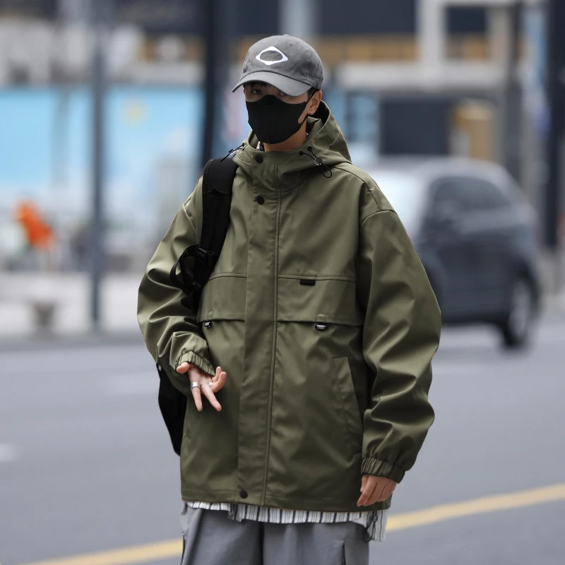 冲锋衣男美式宽松休闲连帽户外防风夹克时尚复古春季潮流百搭上衣