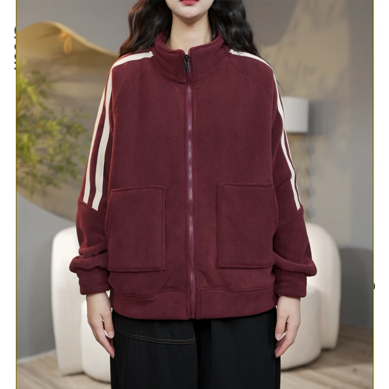 5349休闲时尚冬季加厚加绒保暖立领开衫卫衣外套