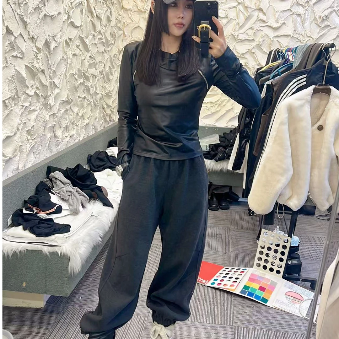 时尚灰厚款束腿裤