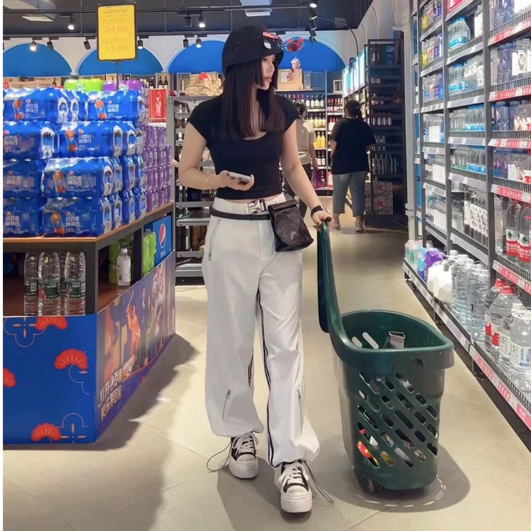 儒一 百搭运动白色两道杠工装裤