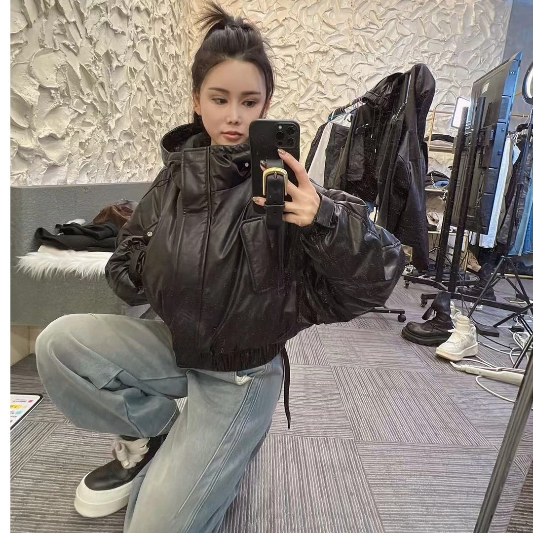 胸兜棉被皮羽绒服