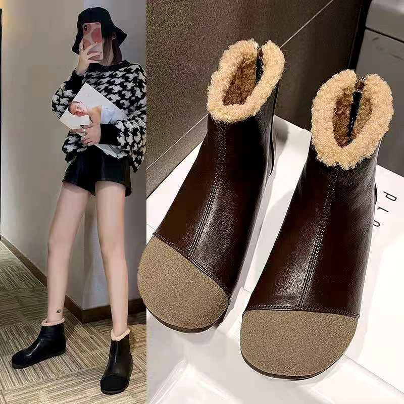 冬季加绒加厚保暖马丁靴女鞋休闲拉链一脚蹬棉鞋女短筒防滑雪地靴