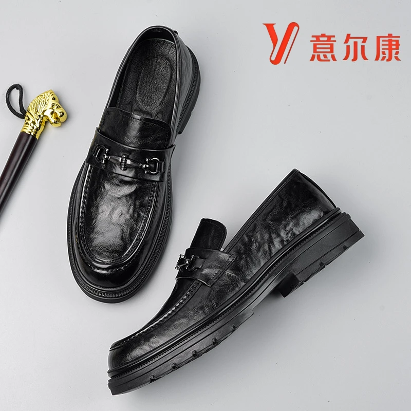 正品意尔康皮鞋男士真皮一脚蹬新款男士商务正装鞋软底高档乐福鞋
