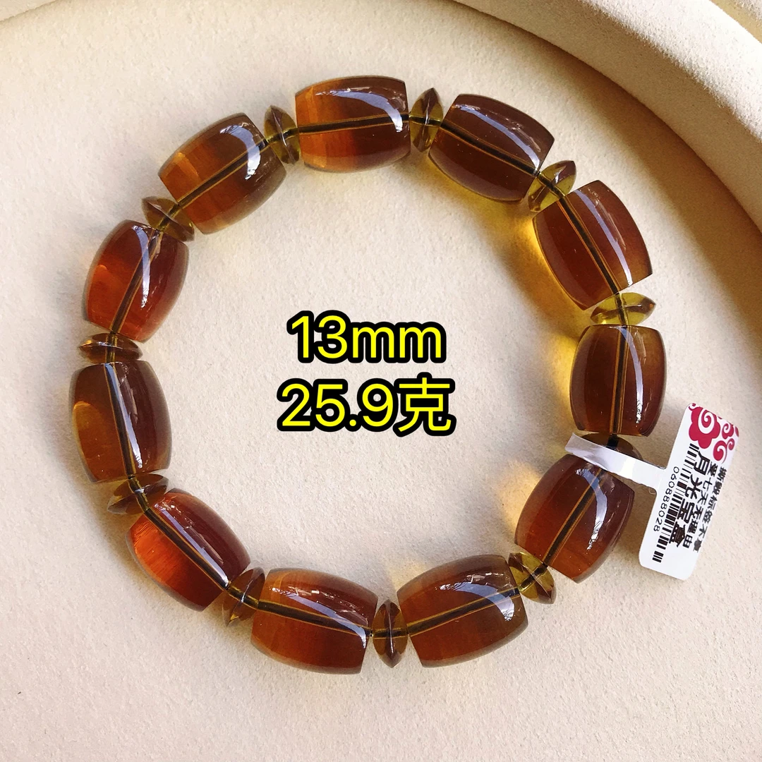 【月光琥珀】13mm缅甸琥珀红绿双色茶桶珠一刀料手串