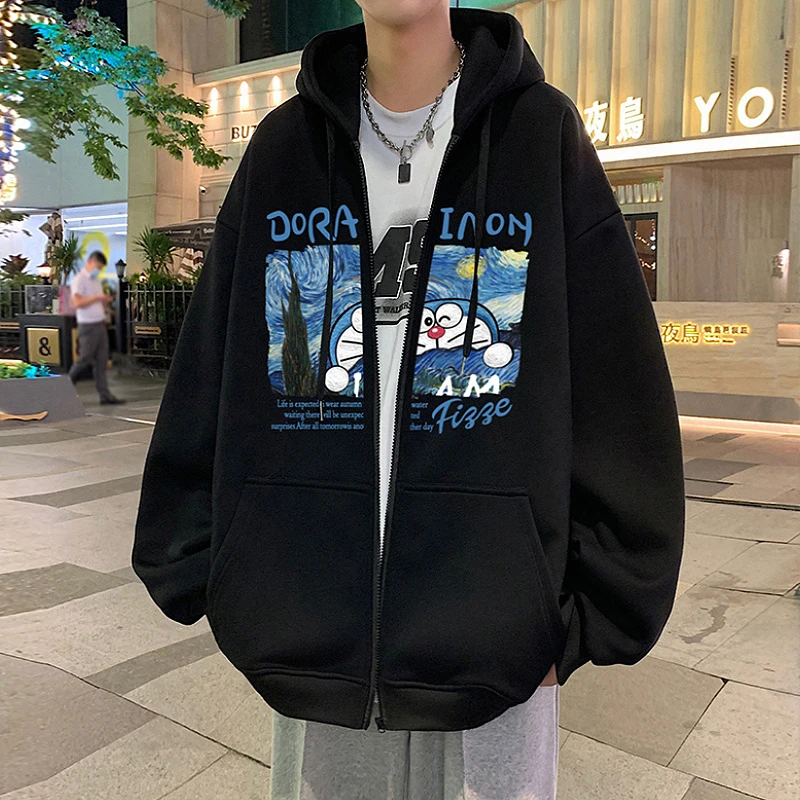 开衫卫衣男春秋款美式卡通蓝胖子连帽夹克情侣潮流上衣秋装外套