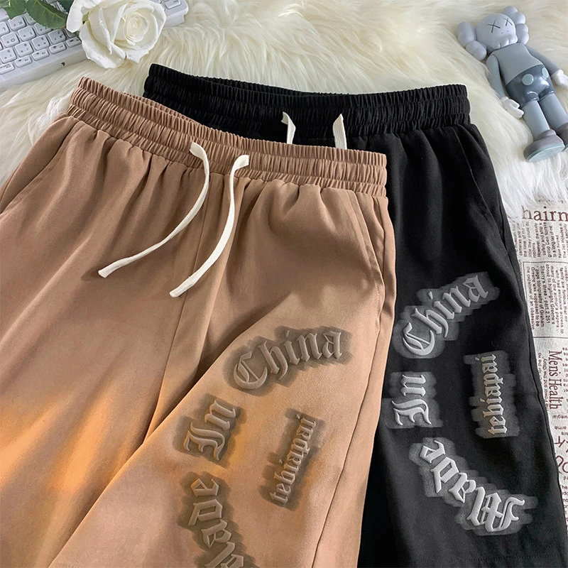 立体发泡字母印花直筒短裤男夏季潮牌情侣运动宽松大码篮球休闲裤