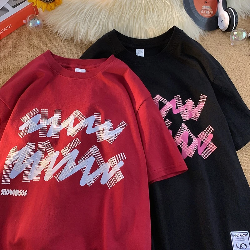 oversize宽松潮牌休闲体恤衫美式字母夏季2025新款港风短袖T恤