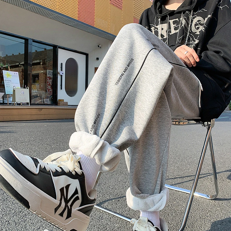 秋冬季新款束脚卫裤男宽松加绒保暖阔腿长裤ins潮流运动休闲裤