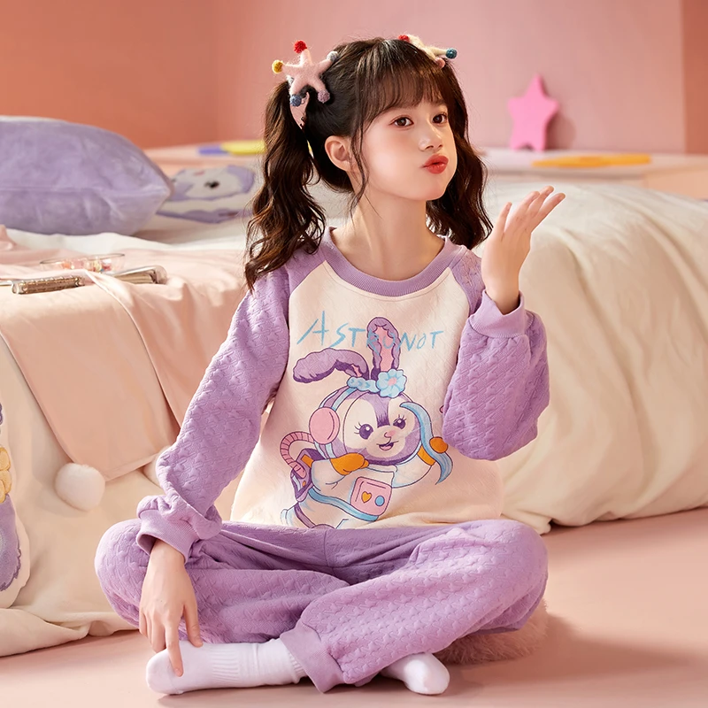 儿童卡通空气棉保暖睡衣女童纯棉长袖套装星黛露女孩春秋衣季加厚