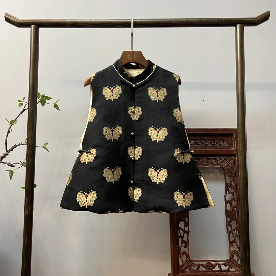 【上久楷黑金蝴蝶】48姆米五重维宋锦马夹时尚新中式新款马甲M40118