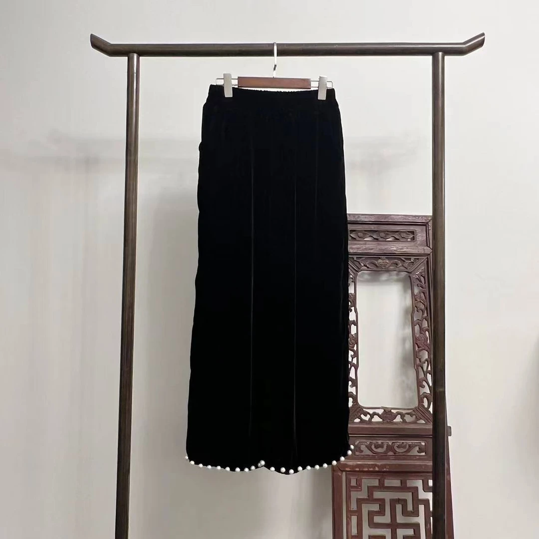 【简墨】全手工镶珠桑蚕丝新中式长裤K60036