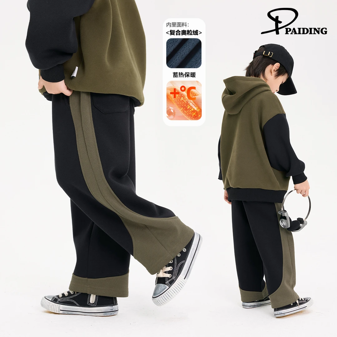 冬装儿童韩版中大童潮流复古撞色拼接加绒直筒裤WPY4509-WPP