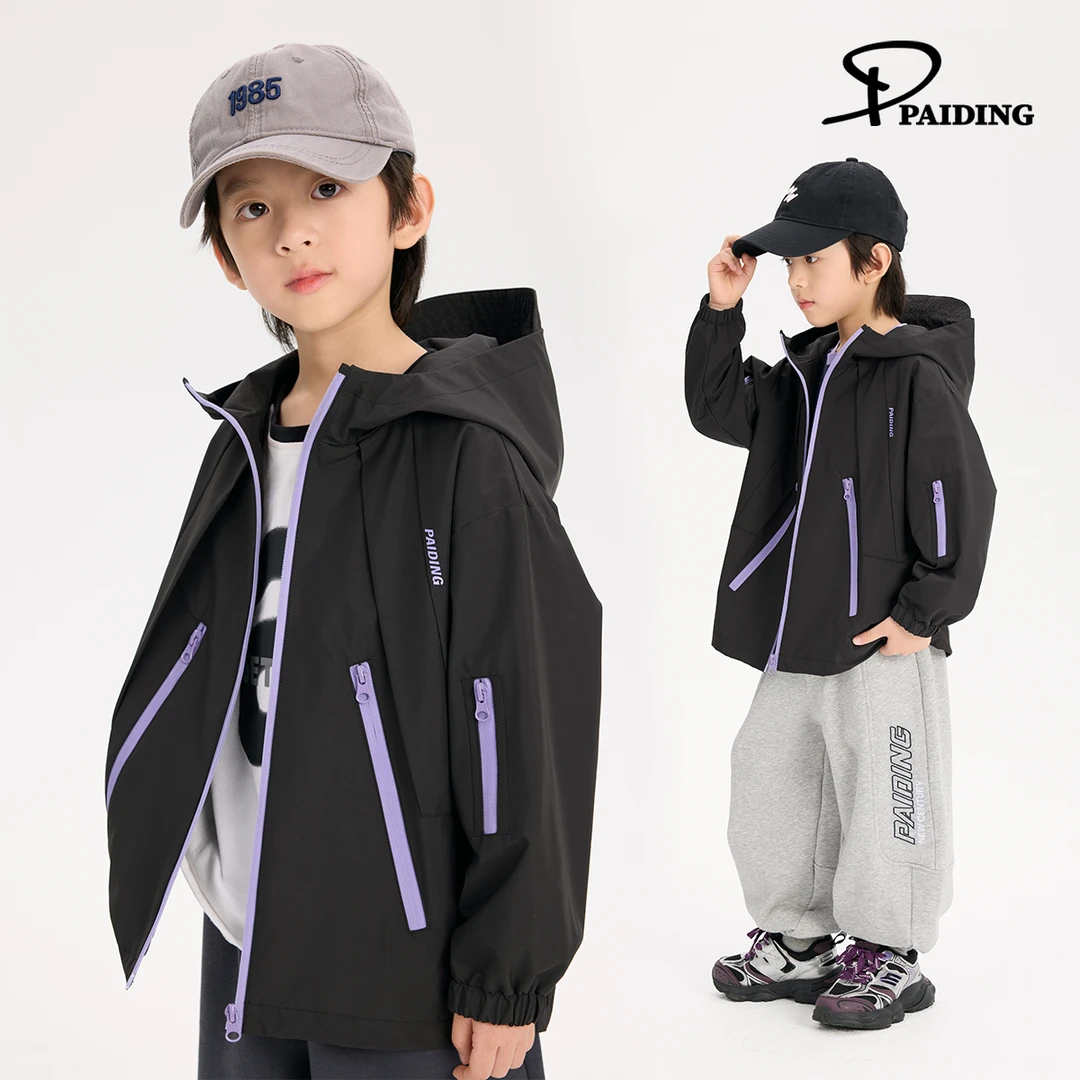 春秋装儿童韩版中大童撞色拉链设计休闲连帽外套WPW3606-WPP