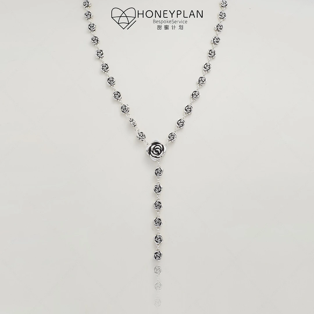 HONEY PLAN/甜蜜计划 铜合金项链 冷淡风Y字玫瑰花项链百搭坠链
