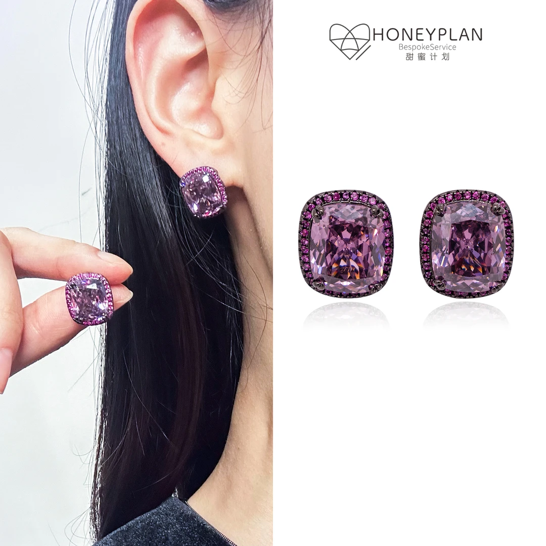 HONEY PLAN/甜蜜计划 铜合金合成锆石耳饰 复古枪黑干枯玫瑰耳钉