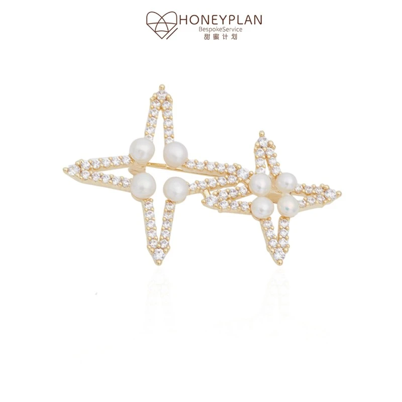 HONEY PLAN/甜蜜计划 合金合成锆石胸针 简约精致浪漫四芒星胸针