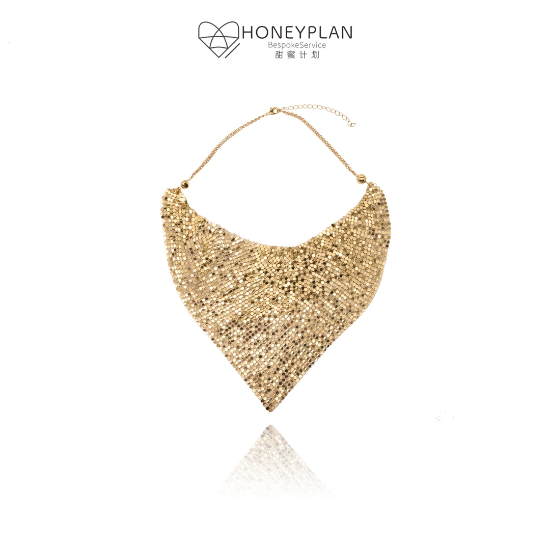 HONEY PLAN/甜蜜计划 铜合金项链 法式轻奢缕衣金色三角流苏项链