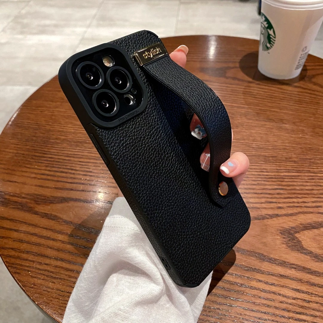 高级感iphone15promax腕带手机壳苹果14pro轻奢网红款15皮质软套