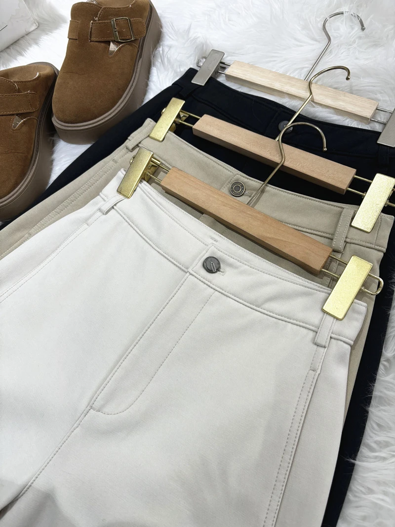 新款女长裤高腰时尚休闲纯色百搭简约高级窄版阔腿裤60803-1