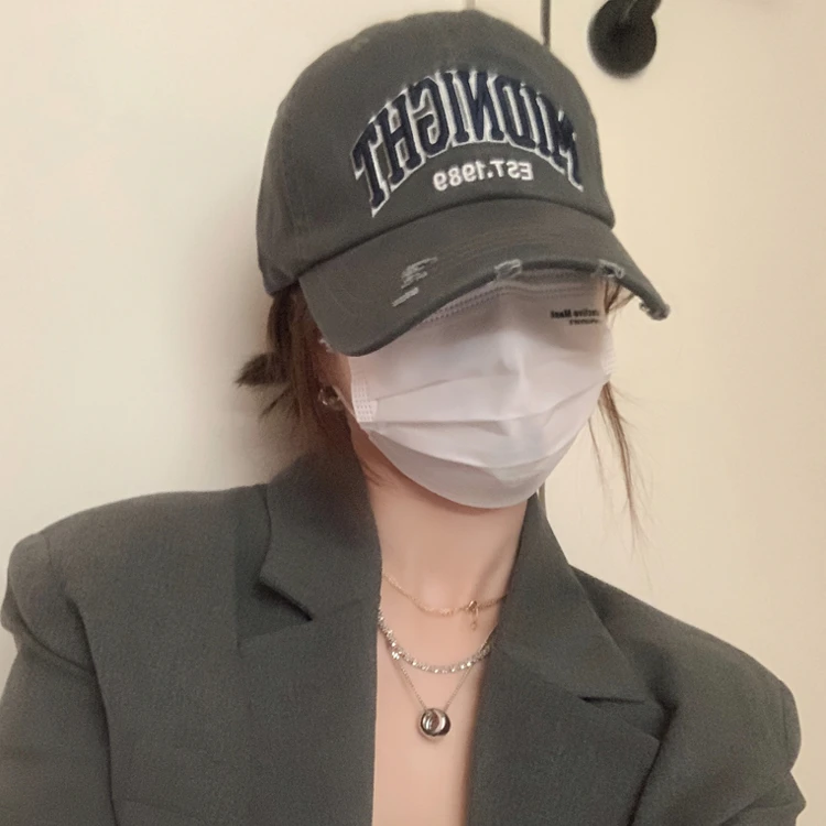 2024春夏新款美式复古字母刺绣做旧鸭舌帽街头百搭字母棒球帽潮男