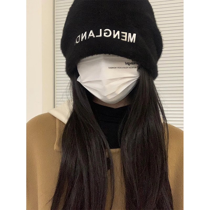 ~毛绒堆堆帽子女秋冬季大头围显脸小毛线帽网红冷帽冬款