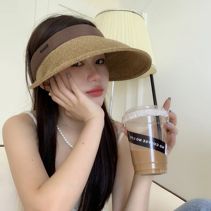孙俪同款大檐防晒帽子女夏季日式百搭空顶遮阳帽紫外线出游草帽