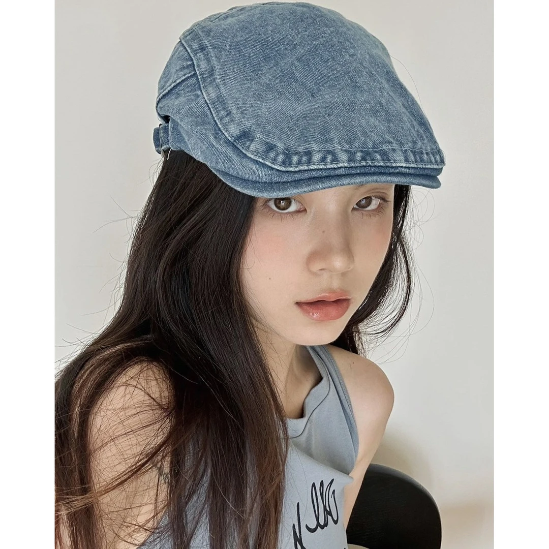 【牛仔很酷】丹宁风复古牛仔前进帽可调节大头围时髦百搭鸭嘴帽潮