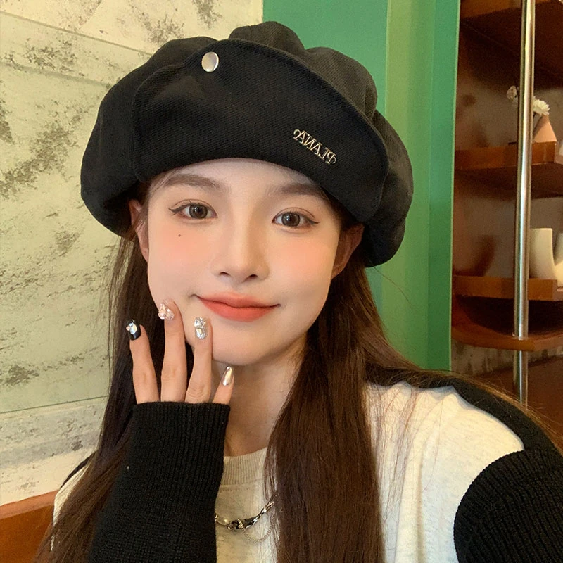 卷边设计百搭2023新款秋冬贝雷帽八角云朵大头围显脸小画家帽子女