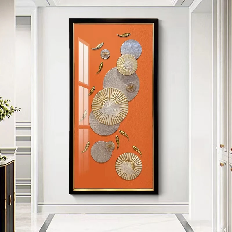 现代简约轻奢挂画九鱼图玄关装饰画手工立体高档实物画入户聚财画
