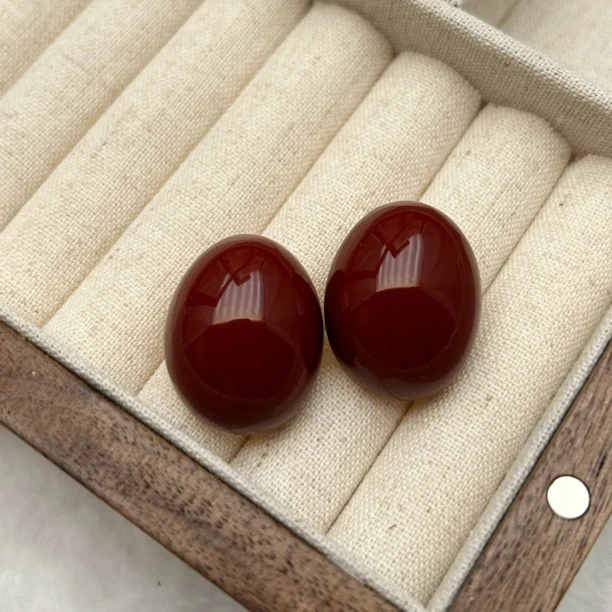 铜合金耳饰 T.Q【安可拉红色耳钉】新款椭圆形气质耳钉