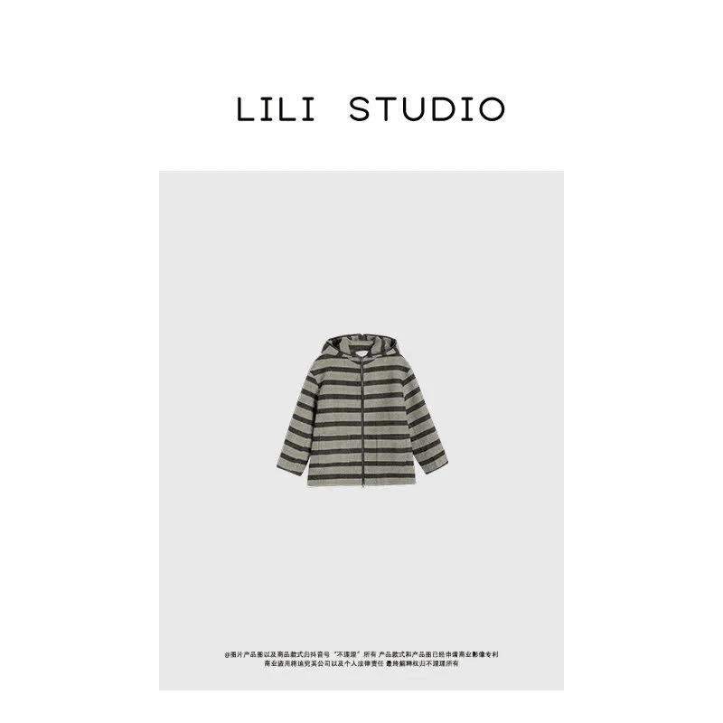 「条纹拉链」冬季连帽条纹拉链毛外套5190QQT384