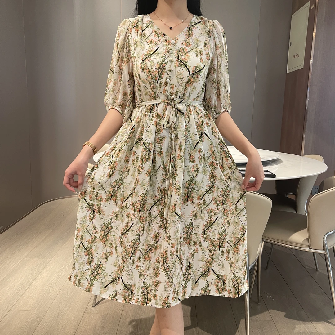 89.9%桑蚕丝【129】2024新款女夏季气质名媛女神范高级女装连衣裙