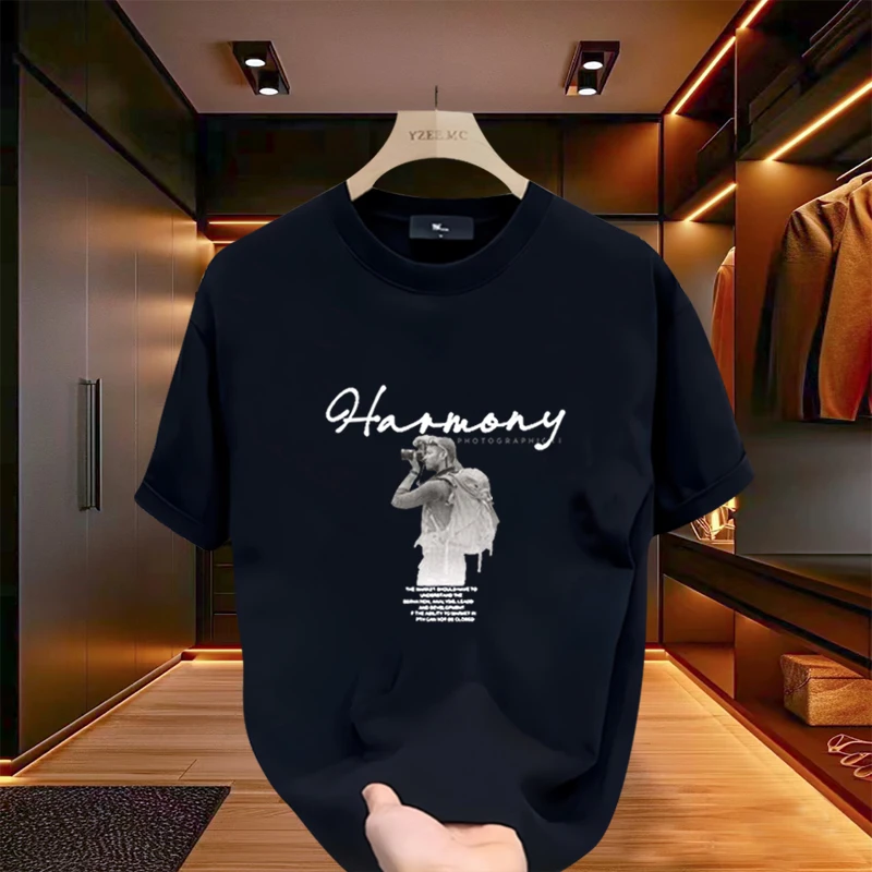 休闲T恤2024夏季新款男士时尚重磅纯棉短袖高端轻奢宽松圆领上衣