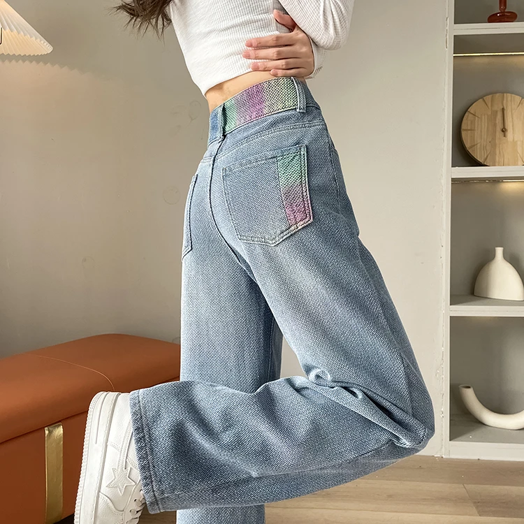 浅色高腰阔腿牛仔裤女夏季2024年新款显瘦设计感直筒宽松拖地裤子