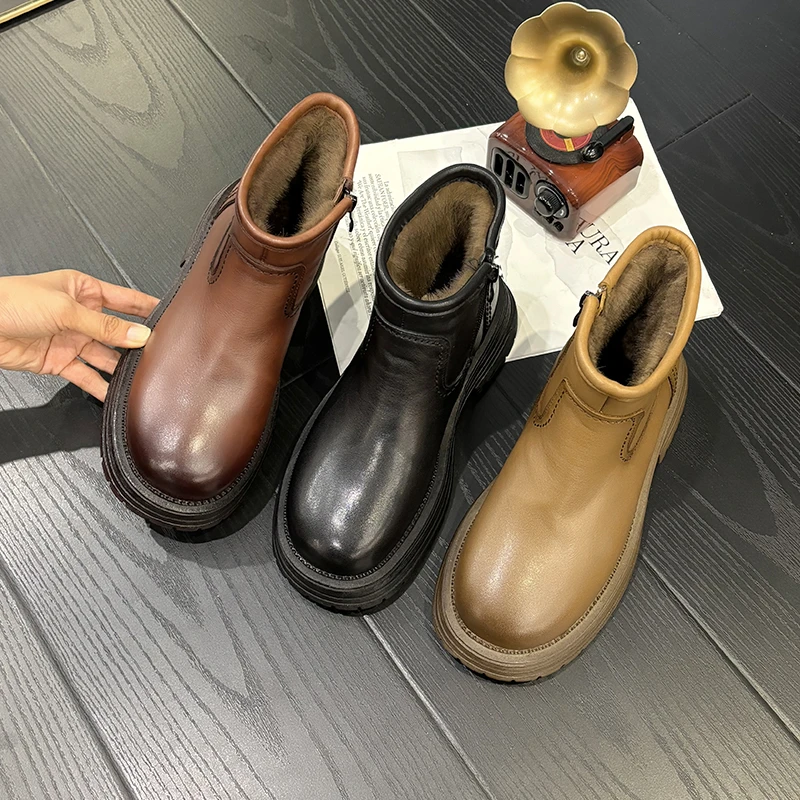 粗跟厚底短靴女加厚加绒保暖防滑短筒切尔西靴百搭71980冬季