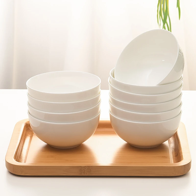 4.5英寸奥碗4只/10只装米饭碗家用纯白简约骨瓷吃饭碗创意陶瓷碗