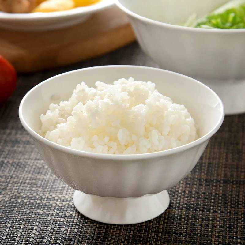 6英寸贝壳高脚碗2只装家用大饭碗纯白简约面碗浮雕高足防烫可微波