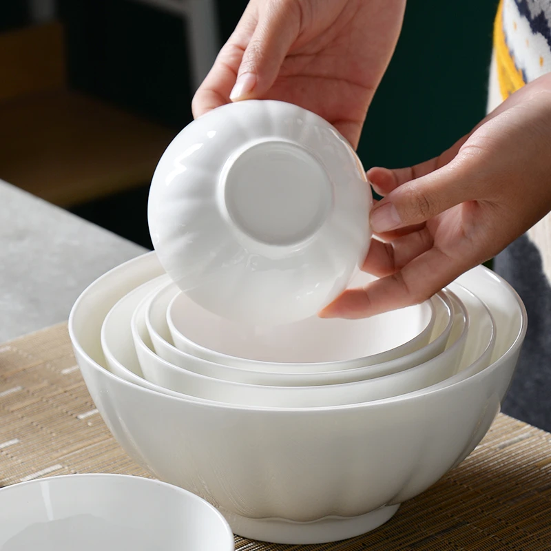 纯白南瓜个性创意饭碗汤碗家用餐具面碗家用陶瓷浮雕加厚防烫骨瓷