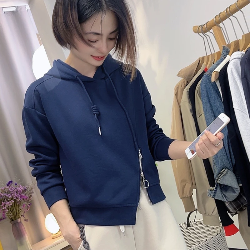 2025新款拉链下摆连帽卫衣时尚设计感修身显瘦百搭秋冬款长袖卫衣