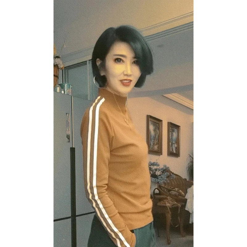 2025新款修身显瘦长袖T恤女棉t时尚百搭设计感袖边条纹套头上衣