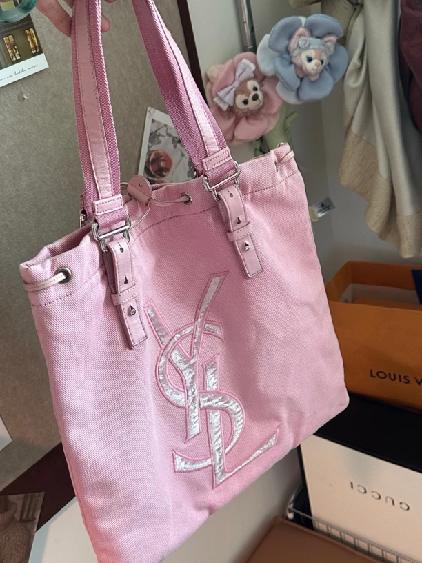 95新 YSL/圣罗兰 牙牙 粉色托特包