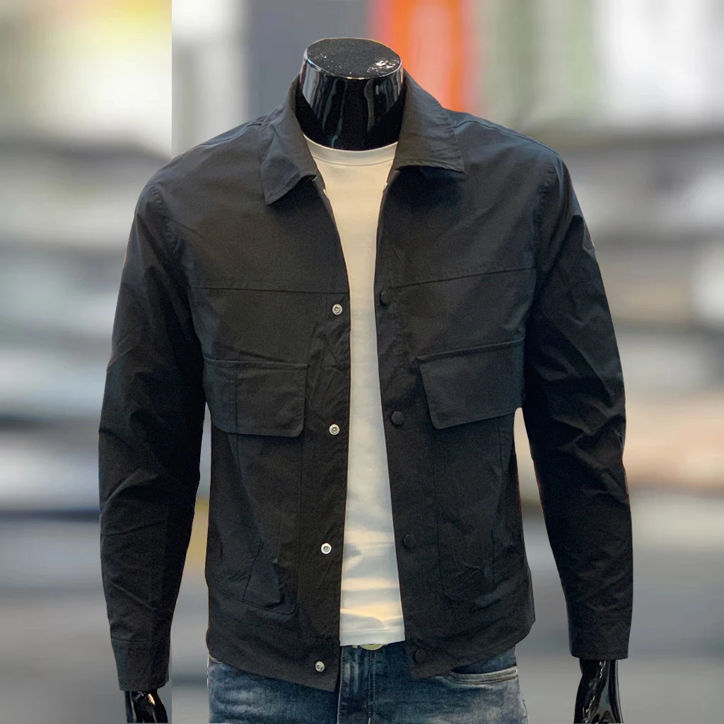 春秋季男款男士纯色工装户外防风衣休闲大口袋修身外套潮哈灵顿