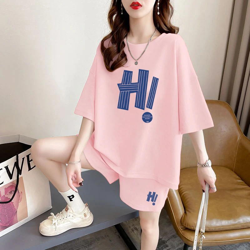 胖MM显瘦休闲运动服套装女装夏季新款爆款宽松大码短袖短裤两件套
