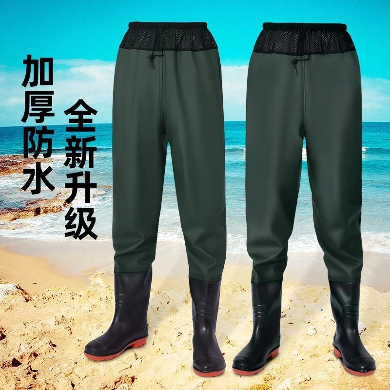 【小扬哥精选】下水裤半身防水衣雨裤带雨鞋抓鱼全身男女连体超轻