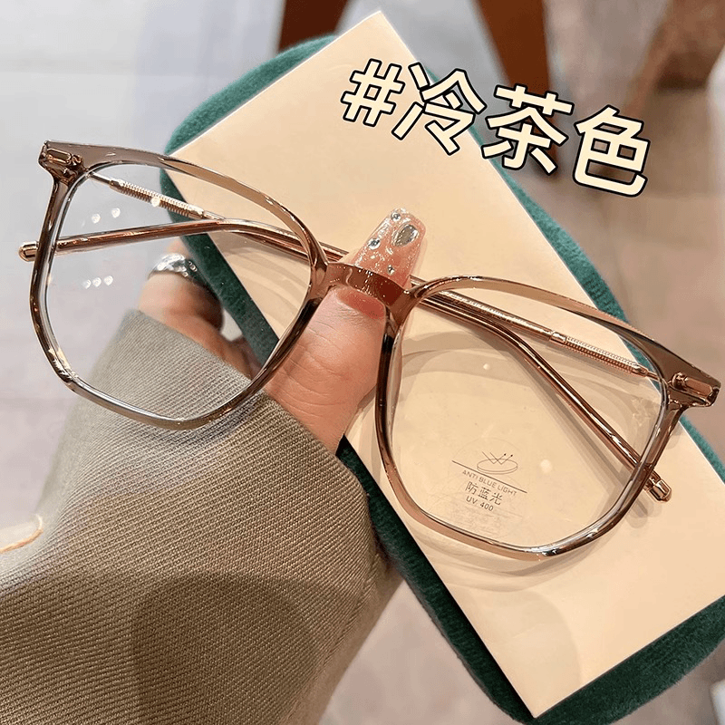 高颜值眼镜女可配近视防蓝光眼镜大框素颜圆脸韩版冷茶色眼睛镜架