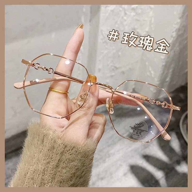 近视眼镜框女可配镜片度数方圆脸素颜多边形金丝眼镜高级感显脸小