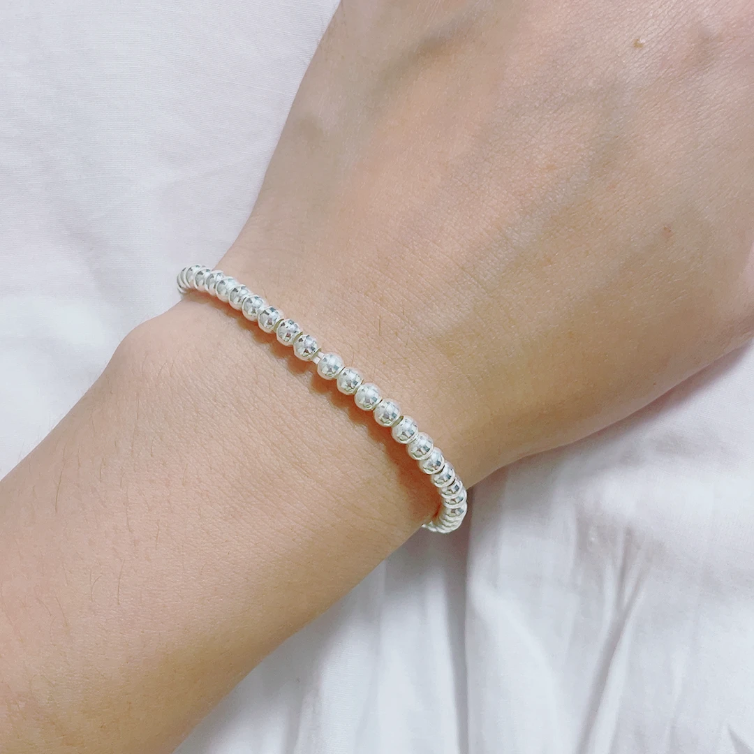 足银手链 4N圆珠光珠手链女足银990简约甜美素款经典小珠子手链