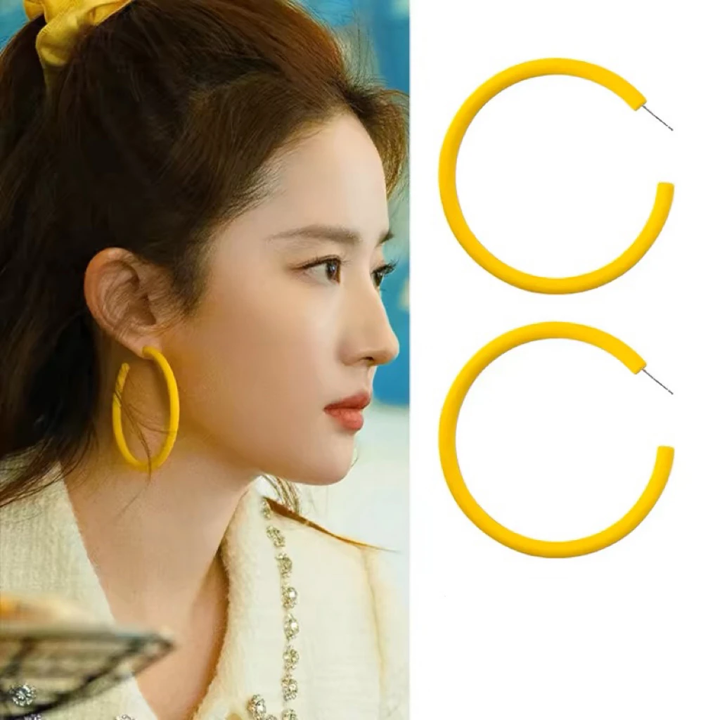 铜合金耳饰 玫瑰的故事刘亦菲同款黄色耳环复古个性气质半圆大圈
