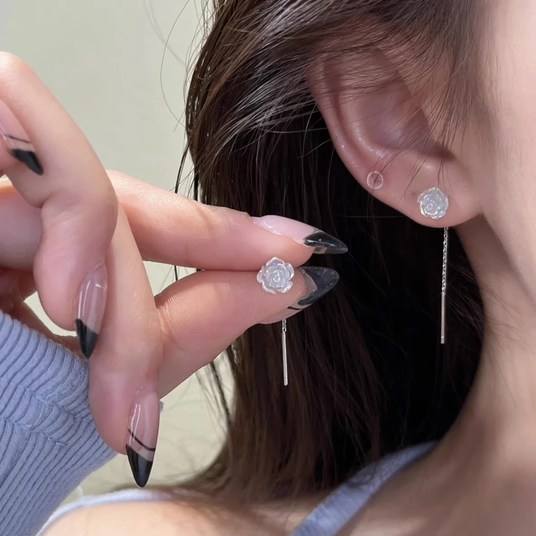 铜合金耳饰 精致玫瑰花耳线女2024年爆款轻奢高级感耳环个性