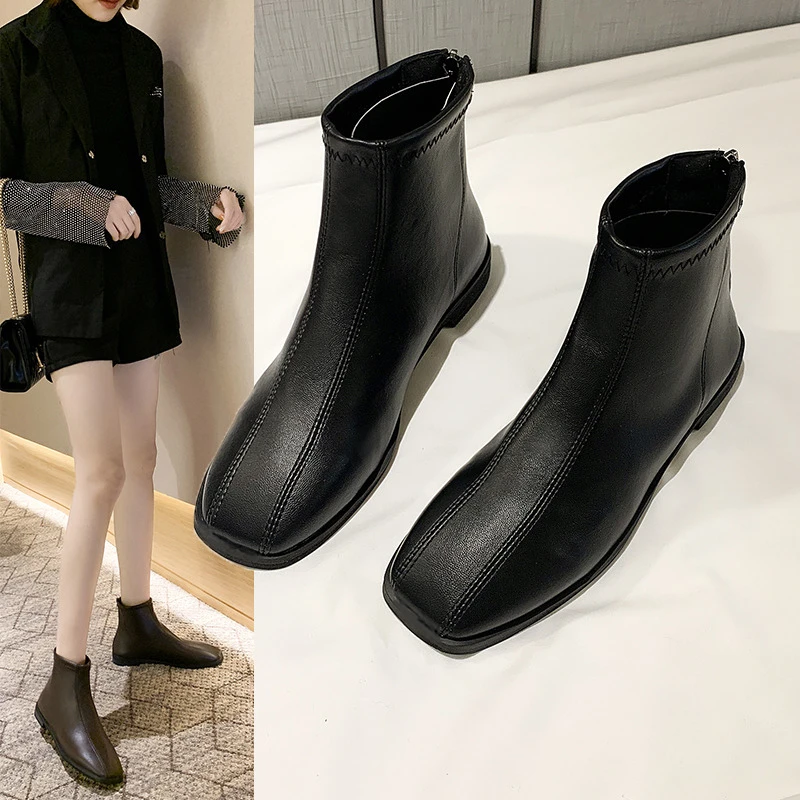 红蜻蜓牌马丁靴女短靴2023新款秋冬季百搭切尔西靴平底爆款瘦瘦靴